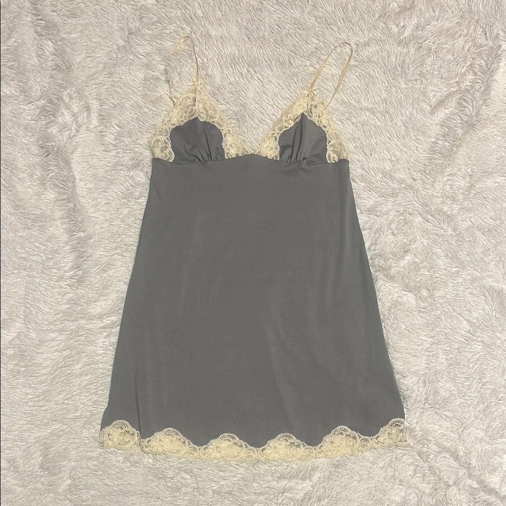 Y2K Morbid Threads Gray and Cream Lace Trim Chemise